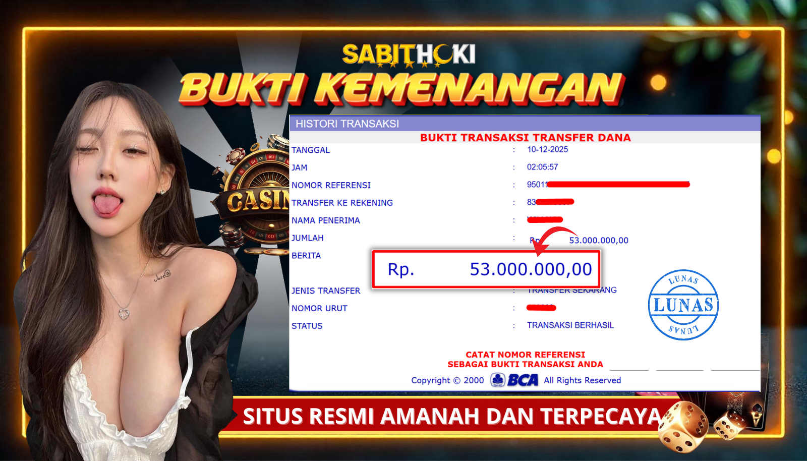 SELAMAT KEPADA MEMBER SETIA SABITHOKI YANG BERHASIL JACKPOT DI PERMAINAN SEXY BACCARAT